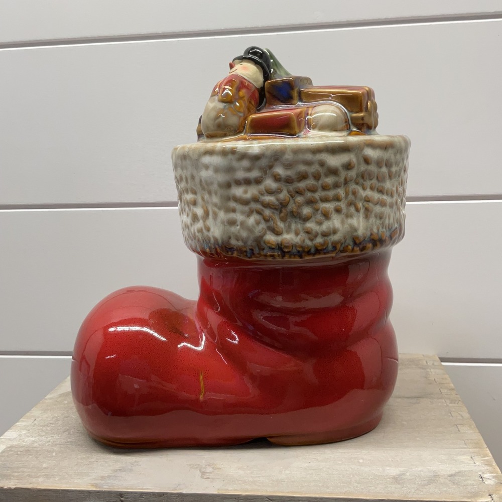 Gibson Home Christmas Stocking Cookie Jar Red Ceramic Snowman Holiday Decor